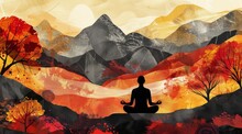 Yoga In Lotus Position On Background Of Mountains.