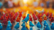 Colorful miniature figures in a crowd with a warm, glowing background, concept for the International Day of Multilateralism and Diplomacy for Peace