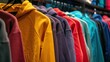 Colorful Hoodies and Sweatshirts. Variety of styles and designs displayed in a trendy clothing store.