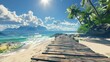 a wooden beach in the sun at a tropical beach