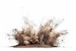 Dry soil explosion isolated on white background, abstract dust cloud