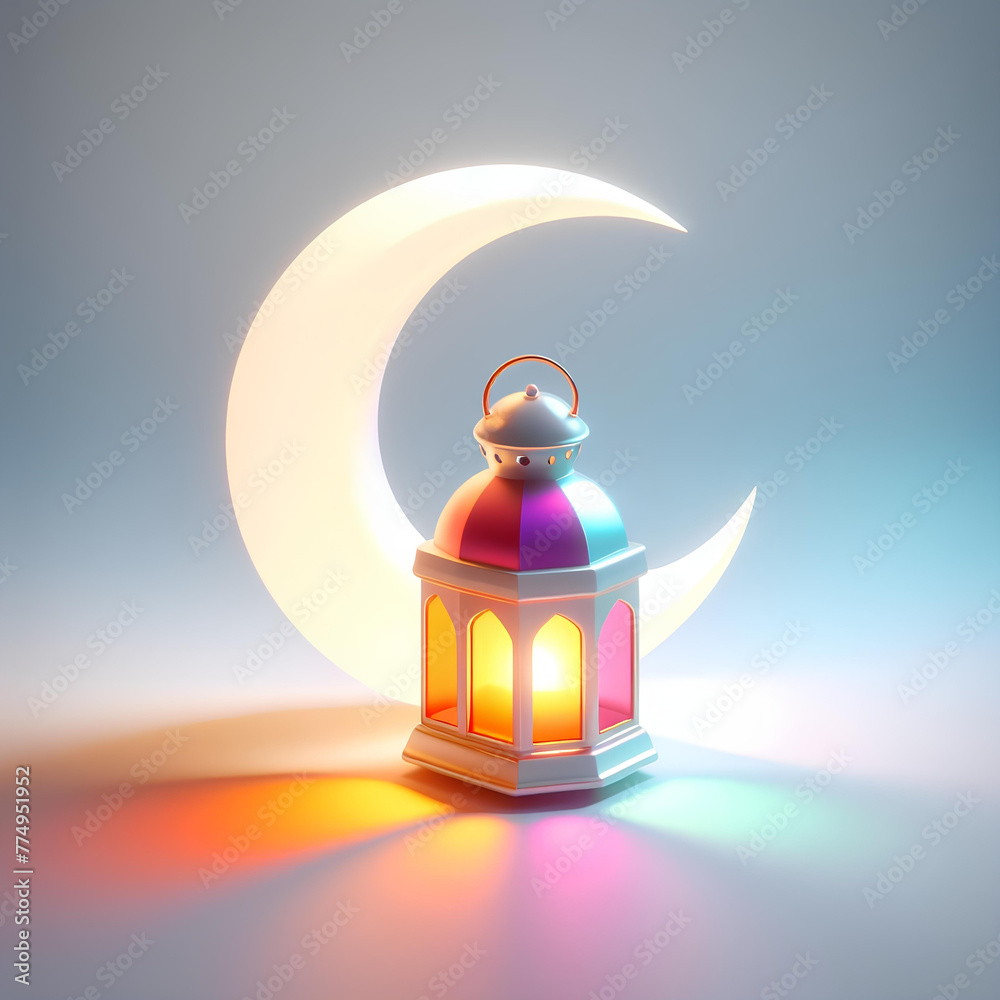 3d Ramadan lantern and crescent moon, islamic background for Ramadan ...