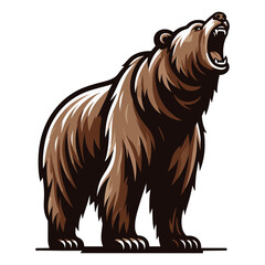 Wall Mural - Roaring grizzly bear full body vector illustration, wild beast brown bear, animal predator zoology element illustration, design template isolated on white background