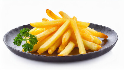Wall Mural - Homemade crispy French fries in plate isolated on white background. Tasty fast food.