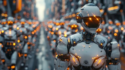 Poster - A futuristic AI city where intelligent robots coexist with humans