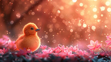 Cute Little Bird In Field Of Pink Flowers Animal Background