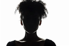A Dark Silhouette Figure Of A Woman On White Background, With Unclear Face Feature