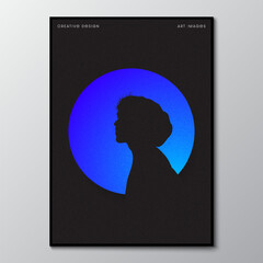 Fototapete - Silhouette of a Person against a pink circle on a black background.  Graphic design Art Images with gradient texture. Vector illustration.