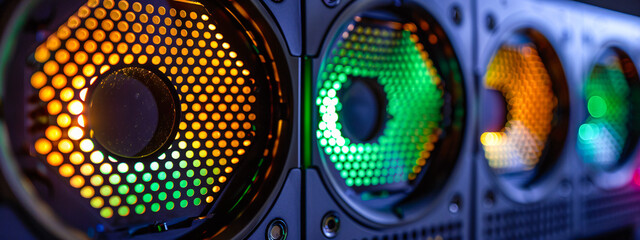 Studio close-up of musical equipment, technology and sound production