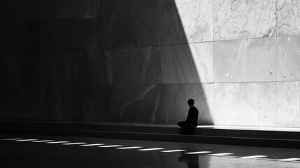 Wall Mural - A lone figure kneeling in prayer with minimalistic   AI generated illustration