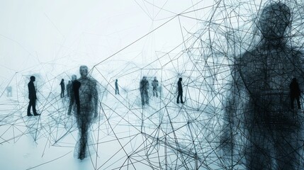 Poster - A network of interconnected silhouettes spread out a AI generated illustration