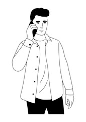 Fototapete - A man is talking on the phone in doodle style. Man standing with mobile phone.