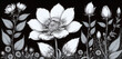 Illustrative black and white image of a close-up of flowering plants in a meadow - ai generated
