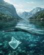 The tranquil scene is disrupted by the sight of a drifting plastic bag, a poignant reminder of the ever present threat of plastic pollution to marine life