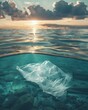 The tranquil scene is disrupted by the sight of a drifting plastic bag, a poignant reminder of the ever present threat of plastic pollution to marine life