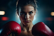 Boxing sport woman female boxer posing in ring created with generative AI technology