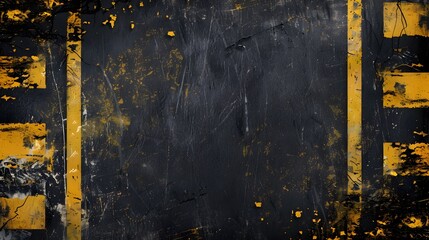 Wall Mural - Dynamic painted border featuring yellow diagonal police stripes on rough black canvas