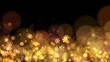 Golden Glittering particles background. Abstract moving bokeh glowing Lights flickering on Cute Pastel gradient for presentation luxury wedding, New year and Christmas festival.