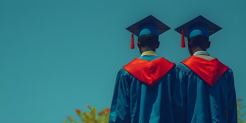 Wall Mural - Two graduates in caps and gowns celebrating their success at a graduation ceremony. Concept Graduation, Success, Caps and Gowns, Celebration, Proud Achievements