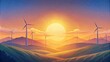 A breathtaking sight as the suns first rays illuminate the majestic wind turbines standing tall on the horizon.