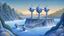 A Thoughtfully Designed Tidal Energy Farm Tucked Away In A Secluded Inlet Showcases A Multitude Of Sleek Modern Devices Diligently Harvesting