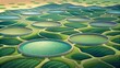 An aerial view of a vast array of algae biofuel ponds showcasing the scale and potential impact of this renewable energy source.