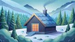 A remote netzero energy cabin nestled in a snowy forest relies on solar panels and a woodburning stove for heating and cooking showcasing the