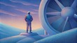 Standing at the top of the turbine the technician gazes out at the vast expanse of sky and revels in the power of harnessing the force of