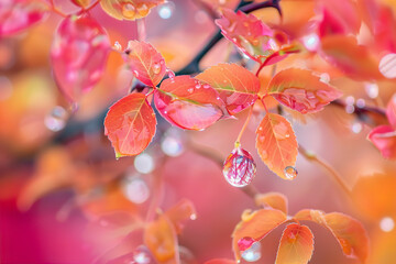 Wall Mural - pink blossom flowers with raindrop on blurred background