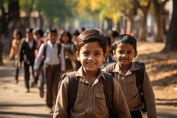 Children from poor countries and going to school.