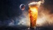Fantasy beer glass with cosmic background and splash