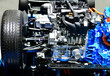 View of car engine structure installed electric chassis mounted 