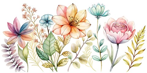 Wall Mural - set of hand drawn watercolor plants. botanical illustration