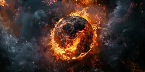 Wall Mural - illustration of the death of a planet, a star, a powerful explosion, a fire.
