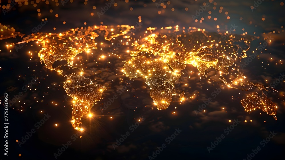 Illuminated World Map - Glowing Lights Symbolizing Global Connectivity ...