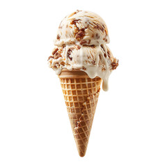 Wall Mural - Front view of a delicious looking single s'mores ice cream scoop on a cone levitating in the air isolated on a white transparent background