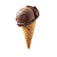 Wall Mural - Front view of a delicious looking single strawberry ice cream scoop on a cone levitating in the air isolated on a white transparent background