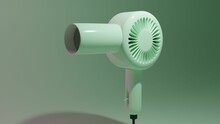 3D Render Of A Green Vintage Hair Blow Dryer On A Green Background