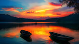 Fototapeta Zachód słońca - sunset on the river , generative ai