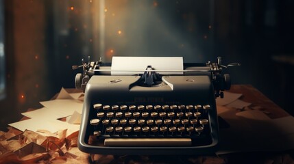 Poster - Vintage Typewriter on Wooden Desk