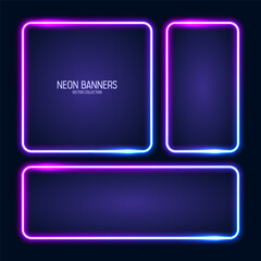 Wall Mural - glowing neon banners, illuminated colorful square frames. shiny vibrant border, glow effect. blue vi