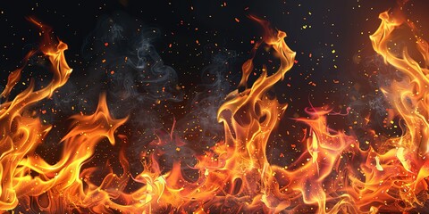 Wall Mural - illustration of fire on a black background, burning, background, wallpaper.