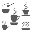 Hot food icon set, hot drink icon collection, steaming beverage pictograms with different waves, black isolated on white background, vector illustration.