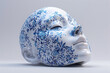 Design an AI-generated image of a mask fashioned from intricately patterned porcelain, blending strength with delicacy