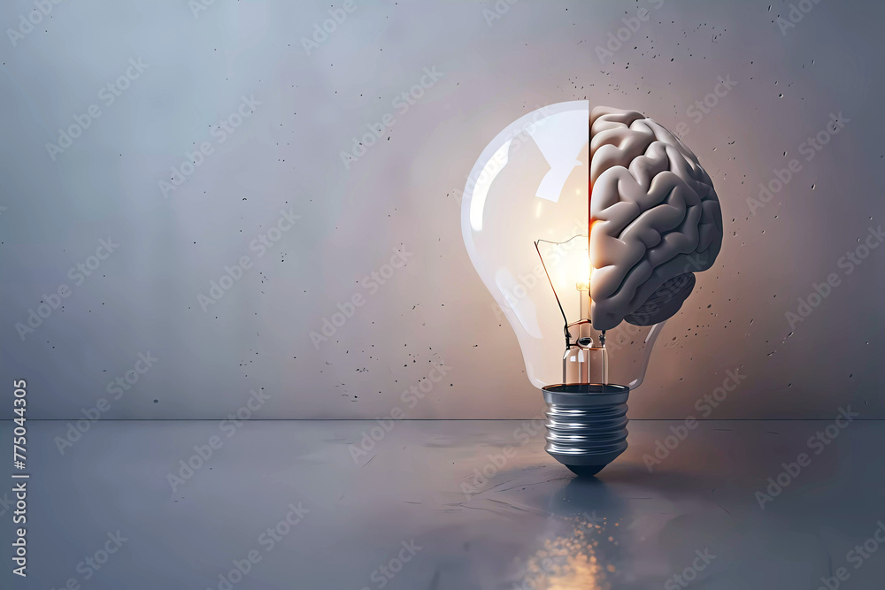 Lightbulb half brain half light bulb concept. Generative ai design ...