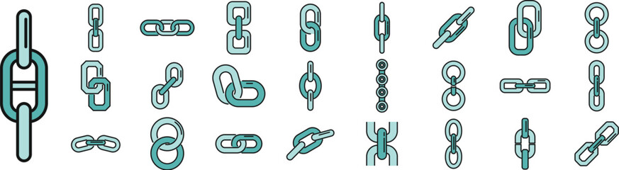 Poster - chain link icons set outline vector. bike link. bicycle element thin line color flat on white