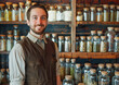 Confident Herbalist in Modern Apothecary Shop