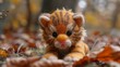 Cute baby tiger made of flannel on live nature