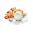 coffee and croissant vector illustration in watercolor style