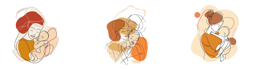 Poster - Abstract mother with a child in continuous one line drawing art style. Mother`s Day card